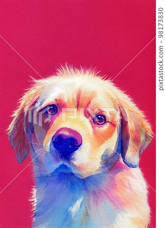Funny adorable portrait headshot of cute doggy. Chesapeake Bay Retriever dog breed puppy, standing facing front. Looking to camera. Watercolor imitation illustration. AI generated vertical artistic 98173830