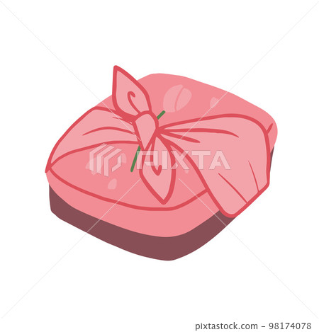 Hand drawn isolated pink sakura bento box with furoshiki cloth wrap with knot Hand drawn isolated pink sakura bento box with furoshiki cloth wrap with knot 98174078