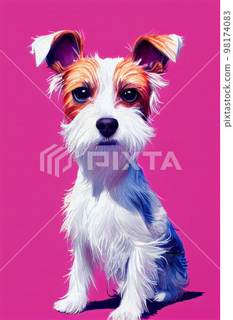 Funny adorable portrait headshot of cute doggy. Parson Russell Terrier dog breed puppy, standing facing front. Looking to camera. Watercolor imitation illustration. AI generated vertical artistic Funny adorable portrait headshot of cute doggy. Parson Russell Terrier dog breed puppy, standing facing front. Looking to camera. Watercolor imitation illustration. AI generated vertical artistic 98174083
