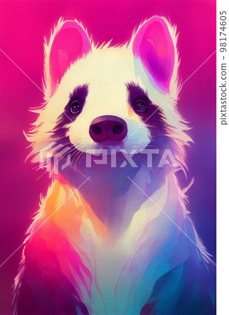 Funny adorable portrait headshot of cute skunk. North American land animal standing facing front. Looking to camera. Watercolor imitation illustration. AI generated vertical artistic poster. 98174605
