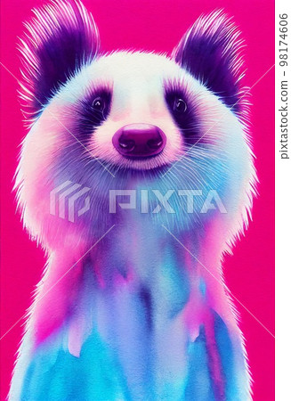 Funny adorable portrait headshot of cute skunk. North American land animal standing facing front. Looking to camera. Watercolor imitation illustration. AI generated vertical artistic poster. 98174606