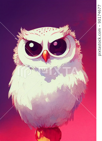 Funny adorable portrait headshot of cute owl bird. North American flying animal standing facing front. Looking to camera. Watercolor imitation illustration. AI generated vertical artistic poster. Funny adorable portrait headshot of cute owl bird. North American flying animal standing facing front. Looking to camera. Watercolor imitation illustration. AI generated vertical artistic poster. 98174677