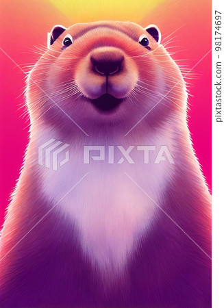 Funny adorable portrait headshot of cute groundhog. North American land animal standing facing front. Looking to camera. Watercolor imitation illustration. AI generated vertical artistic poster. Funny adorable portrait headshot of cute groundhog. North American land animal standing facing front. Looking to camera. Watercolor imitation illustration. AI generated vertical artistic poster. 98174697