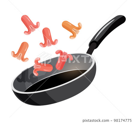 sausage are fried in frying pan 98174775