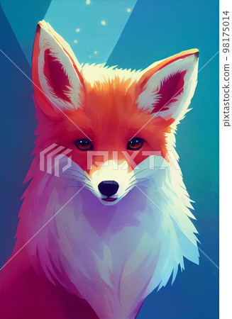 Funny adorable portrait headshot of cute fox. North American land animal standing facing front. Looking to camera. Watercolor imitation illustration. AI generated vertical artistic poster. Funny adorable portrait headshot of cute fox. North American land animal standing facing front. Looking to camera. Watercolor imitation illustration. AI generated vertical artistic poster. 98175014