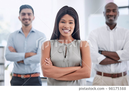 Black woman in business, team leader in office with staff and confident corporate portrait in Toronto company. Employee success management, we are hiring diversity group and hr onboarding workers Black woman in business, team leader in office with staff and confident corporate portrait in Toronto company. Employee success management, we are hiring diversity group and hr onboarding workers 98175388