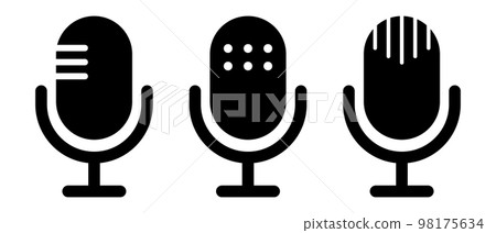 Different styles of microphone icon set. sounds, voices and recordings. 98175634