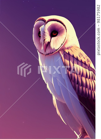 Funny adorable portrait headshot of cute barn owl bird. European flying animal standing facing front. Looking to camera. Watercolor imitation illustration. AI generated vertical artistic poster. Funny adorable portrait headshot of cute barn owl bird. European flying animal standing facing front. Looking to camera. Watercolor imitation illustration. AI generated vertical artistic poster. 98175982