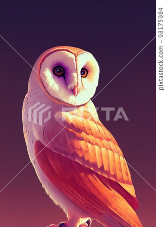Funny adorable portrait headshot of cute barn owl bird. European flying animal standing facing front. Looking to camera. Watercolor imitation illustration. AI generated vertical artistic poster. Funny adorable portrait headshot of cute barn owl bird. European flying animal standing facing front. Looking to camera. Watercolor imitation illustration. AI generated vertical artistic poster. 98175984