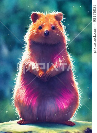 Funny adorable portrait headshot of cute quokka. Australian land animal standing facing front. Looking to camera. Watercolor imitation illustration. AI generated vertical artistic poster. Funny adorable portrait headshot of cute quokka. Australian land animal standing facing front. Looking to camera. Watercolor imitation illustration. AI generated vertical artistic poster. 98176022