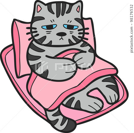 Hand Drawn sick striped cat sleeping on pillow... - Stock Illustration ...