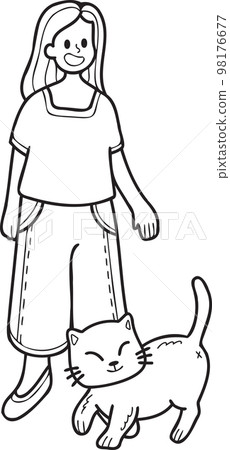 Hand Drawn cat begging owner illustration in doodle style Hand Drawn cat begging owner illustration in doodle style 98176677