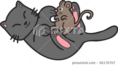 Hand Drawn cat and mouse illustration in doodle style Hand Drawn cat and mouse illustration in doodle style 98176707