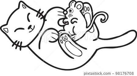 Hand Drawn cat and mouse illustration in doodle style 98176708