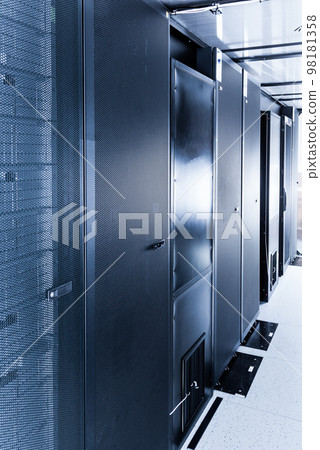 data center with row of data storage cabinets 98181358