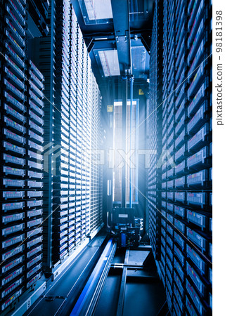 data cloud tapes inside data center racks 98181398