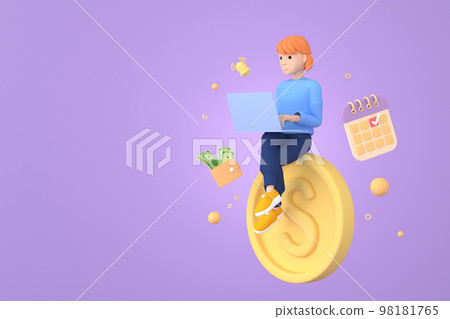 Tax Day Reminder Concept. Businessman submit tax by online concept, online tax payment and report. Business income. 3d illustration. Tax Day Reminder Concept. Businessman submit tax by online concept, online tax payment and report. Business income. 3d illustration. 98181765