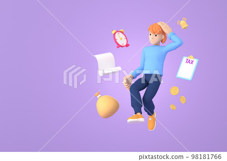 Tax Day Reminder Concept. Businessman submit tax by online concept, online tax payment and report. Business income. 3d illustration. 98181766