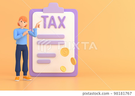 Tax Day Reminder Concept. Businessman submit tax by online concept, online tax payment and report. Business income. 3d illustration. 98181767