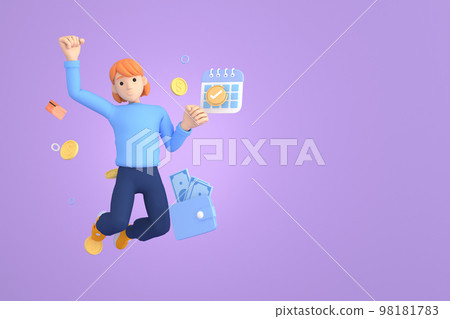 Tax Day Reminder Concept. Businessman submit tax by online concept, online tax payment and report. Business income. 3d illustration. 98181783