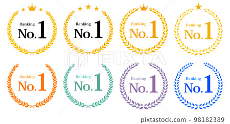 第一名，月桂花環矢量圖標，顏色變化插圖素材 98182389