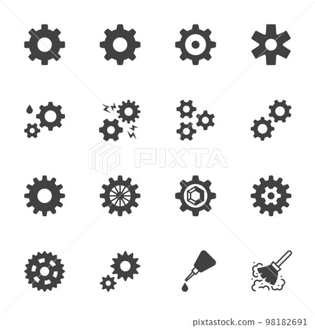 Gear Icon Set on white background, Vector solid icons Gear Icon Set on white background, Vector solid icons 98182691