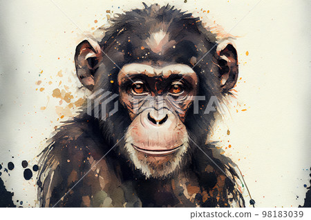 Portrait of a chimpanzee monkey, illustration Portrait of a chimpanzee monkey, illustration 98183039