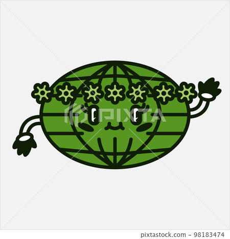 Green planet with happy smile retro style 50th cartoon illustration 98183474