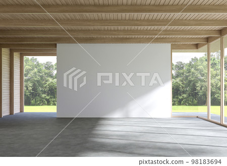 Modern contemporary loft empty room with nature view 3d render 98183694
