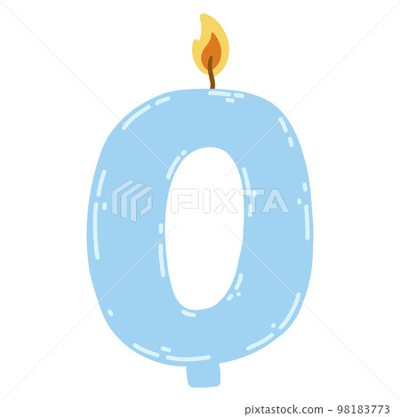 Candle number zero in flat style. Hand drawn vector illustration of 0 symbol burning candle, design element for birthday cakes 98183773