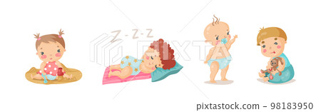 Cute Little Baby or Toddlers Doing Different Activities Vector Set Cute Little Baby or Toddlers Doing Different Activities Vector Set 98183950
