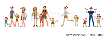 Family with Parents and Kids Spending Time Together Vector Set 98184005