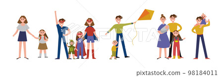 Family with Parents and Kids Spending Time Together Vector Set 98184011