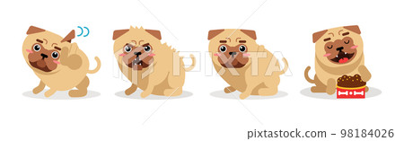 Funny Pug Dog Engaged in Different Activity Vector Set 98184026
