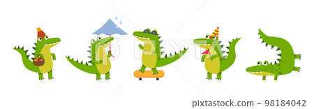 Crocodile Cute Green Character In Different Pose and Activity Vector Set Crocodile Cute Green Character In Different Pose and Activity Vector Set 98184042