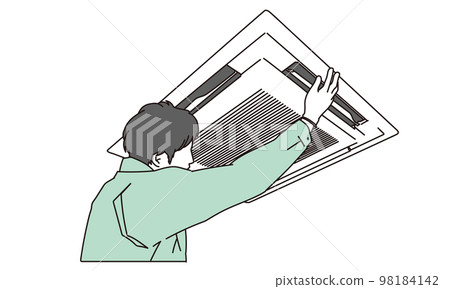 An electrician who maintains a commercial air conditioner An electrician who maintains a commercial air conditioner 98184142