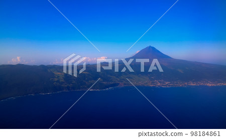 Aerial view to Pico volcano and island, Azores,Portugal Aerial view to Pico volcano and island, Azores,Portugal 98184861