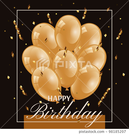 Golden balloons isolated on black background for party, holiday, birthday, promotion card, poster. Vector illustration. Golden balloons isolated on black background for party, holiday, birthday, promotion card, poster. Vector illustration. 98185207