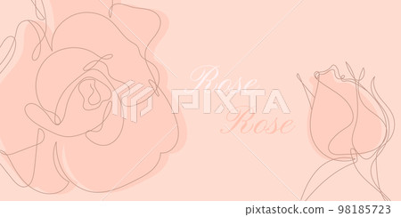 Flowers in continuous line drawing style. Rose flower minimalist linear design on a pink background. Flowers in continuous line drawing style. Rose flower minimalist linear design on a pink background. 98185723