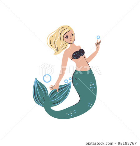 Cute mermaid isolated on white background. Vector graphics. Cute mermaid isolated on white background. Vector graphics. 98185767
