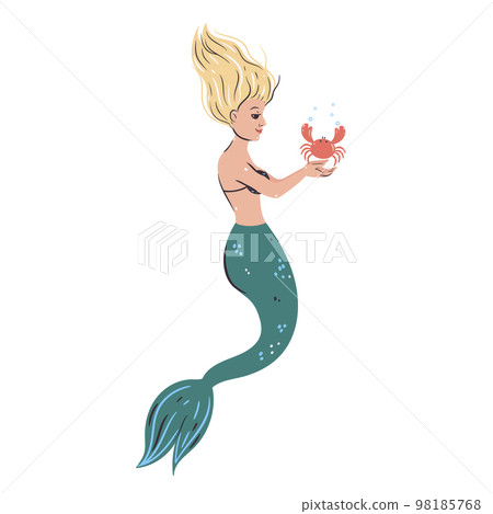 Mermaid and crab isolated on white background. Vector graphics. Mermaid and crab isolated on white background. Vector graphics. 98185768