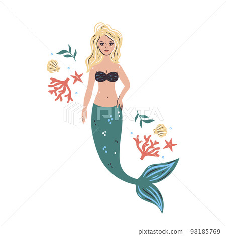 Cute mermaid isolated on white background. Vector graphics. Cute mermaid isolated on white background. Vector graphics. 98185769