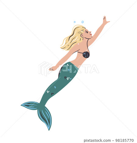 Cute mermaid isolated on white background. Vector graphics. Cute mermaid isolated on white background. Vector graphics. 98185770
