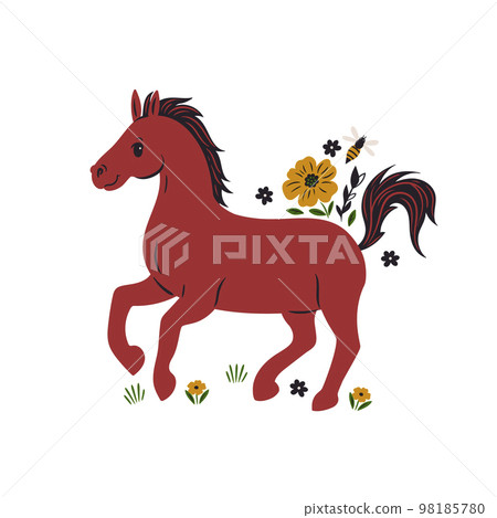 Cute horse and flowers isolated on white background. Vector graphics. Cute horse and flowers isolated on white background. Vector graphics. 98185780