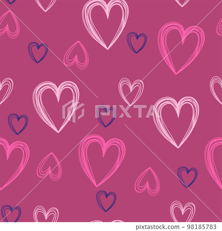 Seamless pattern with hearts in blue-pink colors. Vector graphics. 98185783
