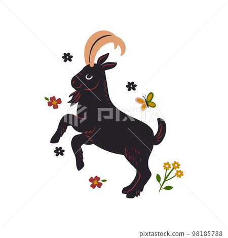 Cute goat and flowers isolated on white background. Vector graphics. Cute goat and flowers isolated on white background. Vector graphics. 98185788