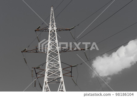 Electricity voltage high energy power technology electrical tower industry line electric grey sky Electricity voltage high energy power technology electrical tower industry line electric grey sky 98186104