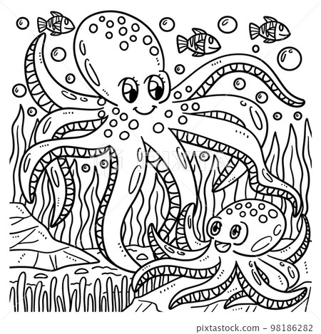 Mother Octopus and Baby Octopus Coloring Page Mother Octopus and Baby Octopus Coloring Page 98186282