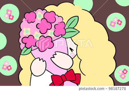 拿著花束的女孩手繪插畫禮物母親節禮物 拿著花束的女孩手繪插畫禮物母親節禮物 98187278