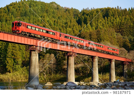Kiha 185 series, limited express Yufu crossing the 1st Kusugawa Bridge 98187971
